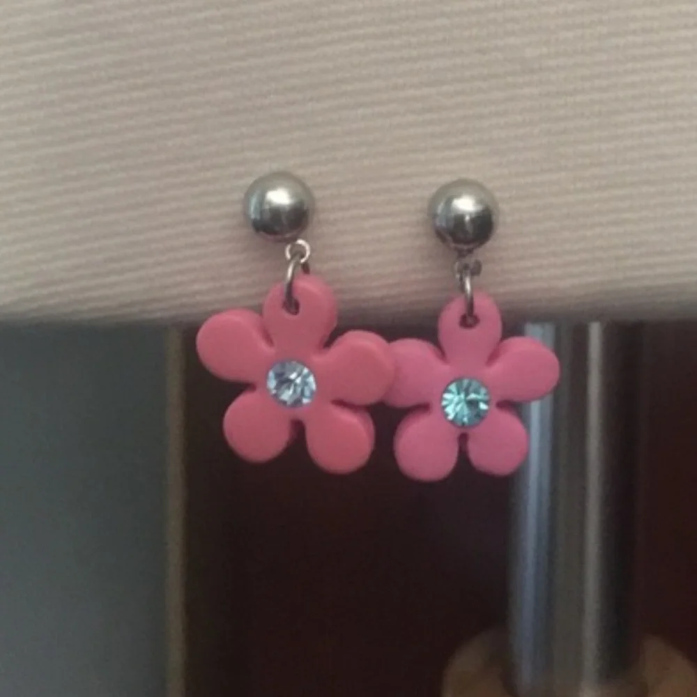Pink Flower Dangle Earrings